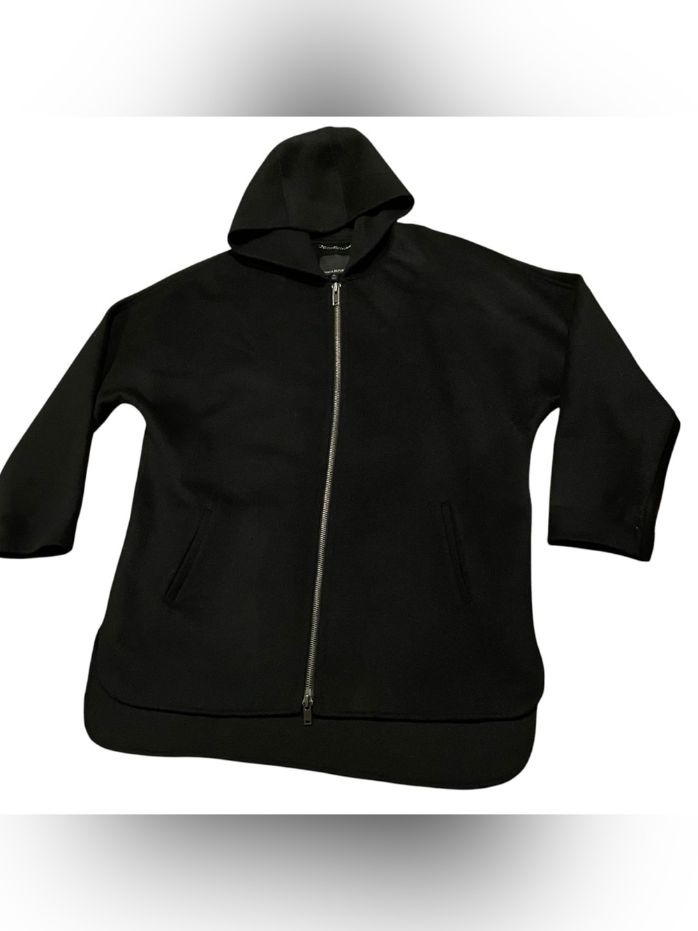 Mens XL Banana Republic Wool Coat Zip Hood Black Jacket Hooded
